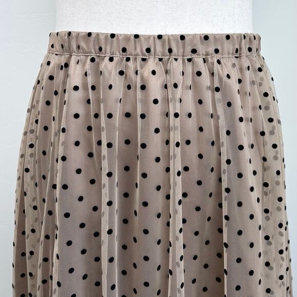 Anne Klein Tan Polka Dot Tulle Elastic Waist Midi Dress - Picture 4 of 10